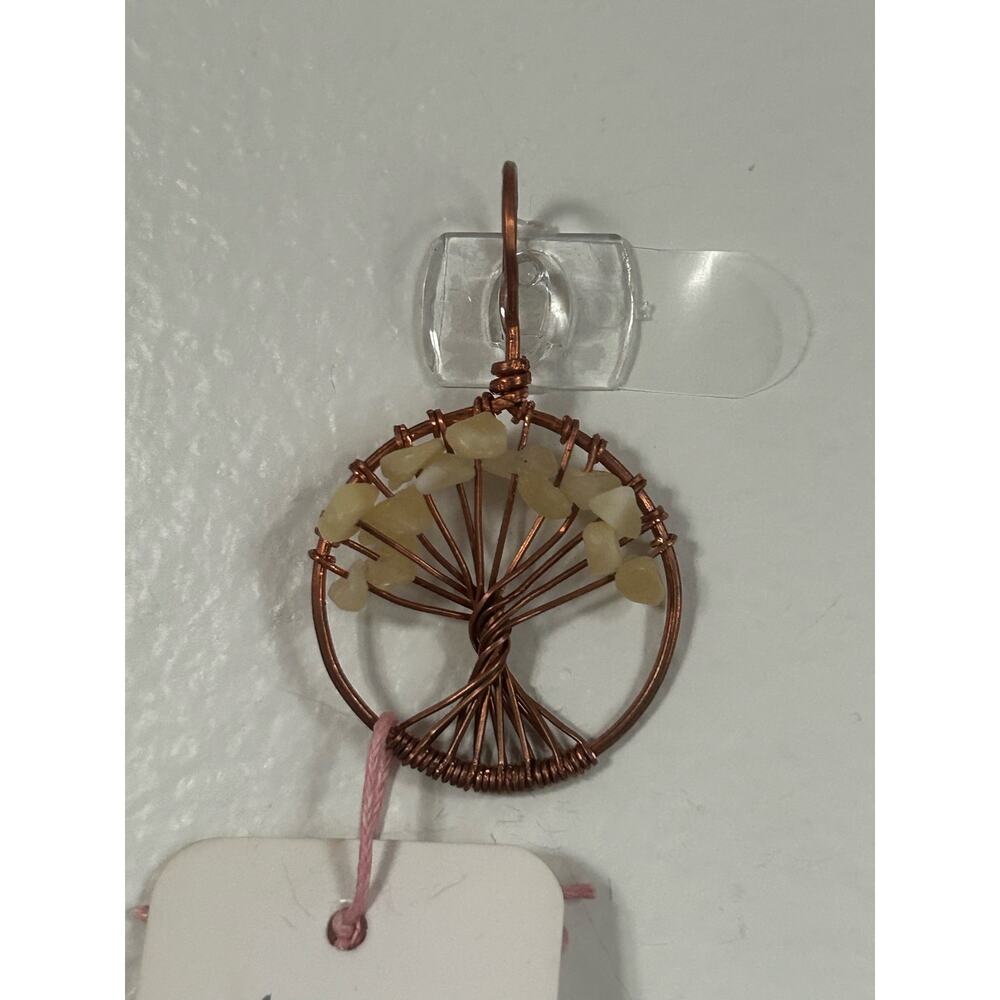 Handmade Copper and Serpentine Crystal Tree of life 3.5x2” Wall Decor